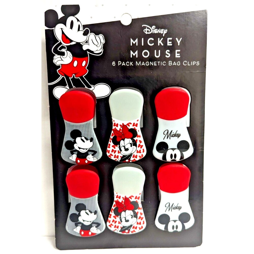 Disney Mickey and Minnie Mouse Magnetic Bag Clips Red White 6-pc Cartoon Kitchen
